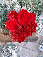Цветок искусственный для новогоднего декора, красный d-20 cm 75\60 грн