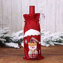 Мішок новорічний "Сніжинка" для пляшки чи подарунка 30*13,5см Червоний