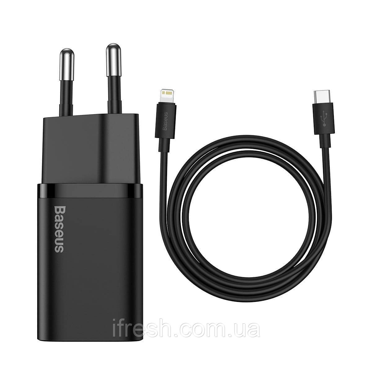 Сеть ЗУ Baseus Super Si Quick Charger 20W+Cable Type-C to iP 1m, Black (TZCCSUP-B01)