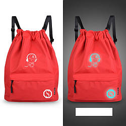 Рюкзак-мішок спортивний червоний із водовідштовхувальної тканини Music, який світиться в темряві