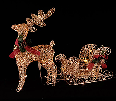 Декоративний новорічний олень із санами золотий діаметр 70 см