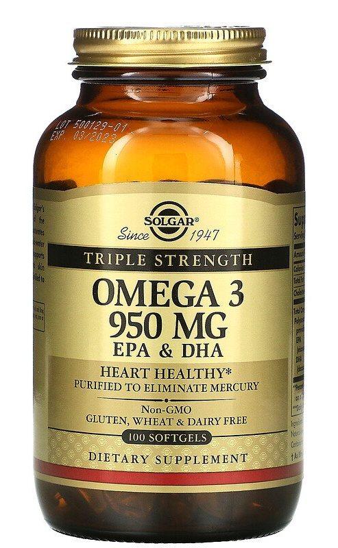 Solgar Triple Strength Omega-3 EPA & DHA 950 MG 100 softgels - фото 1 - id-p169832302