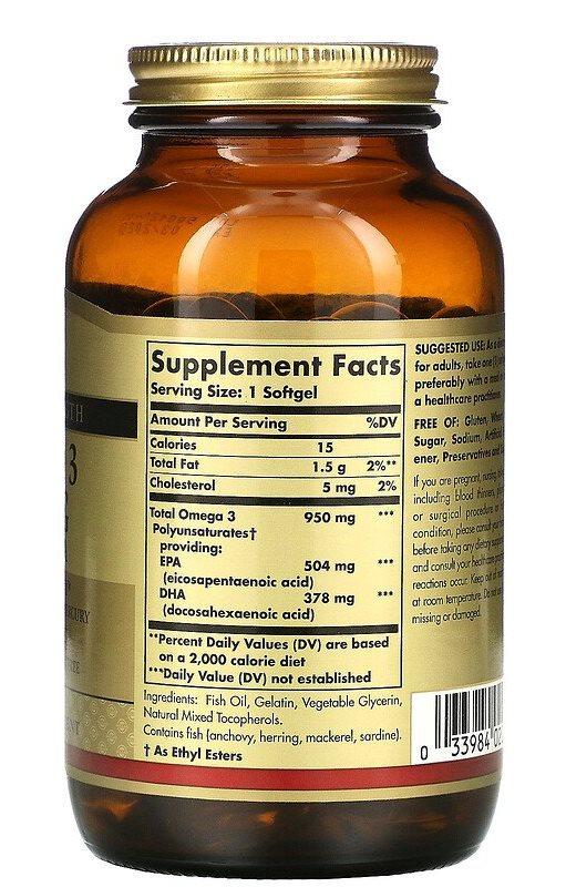 Solgar Triple Strength Omega-3 EPA & DHA 950 MG 100 softgels - фото 2 - id-p169832302