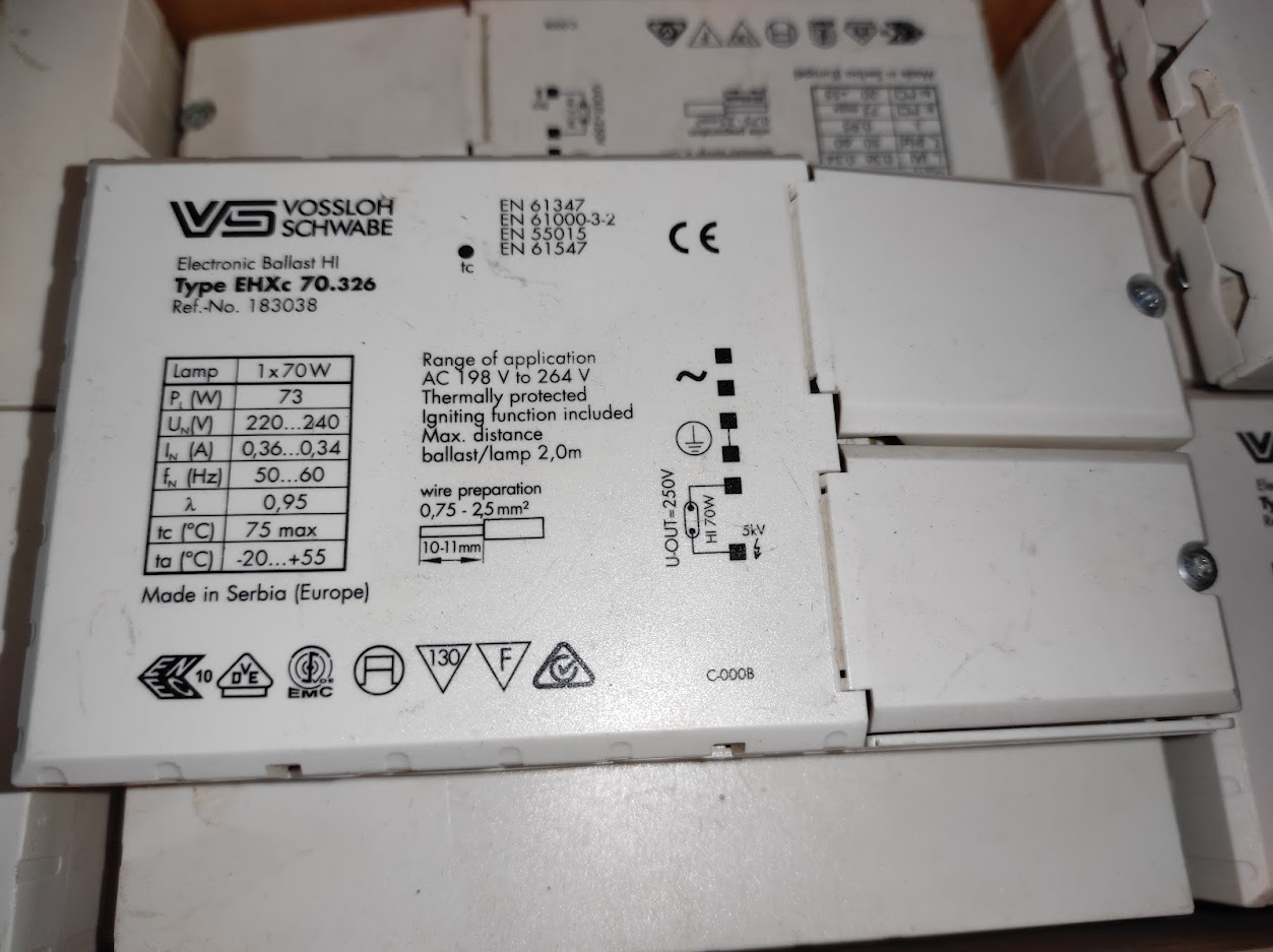 Балласт 70 ватт ЭПРА для ламп МГЛ и Днат 70w Ballast Vossloh Schwabe EHXc 70.326, фото 1