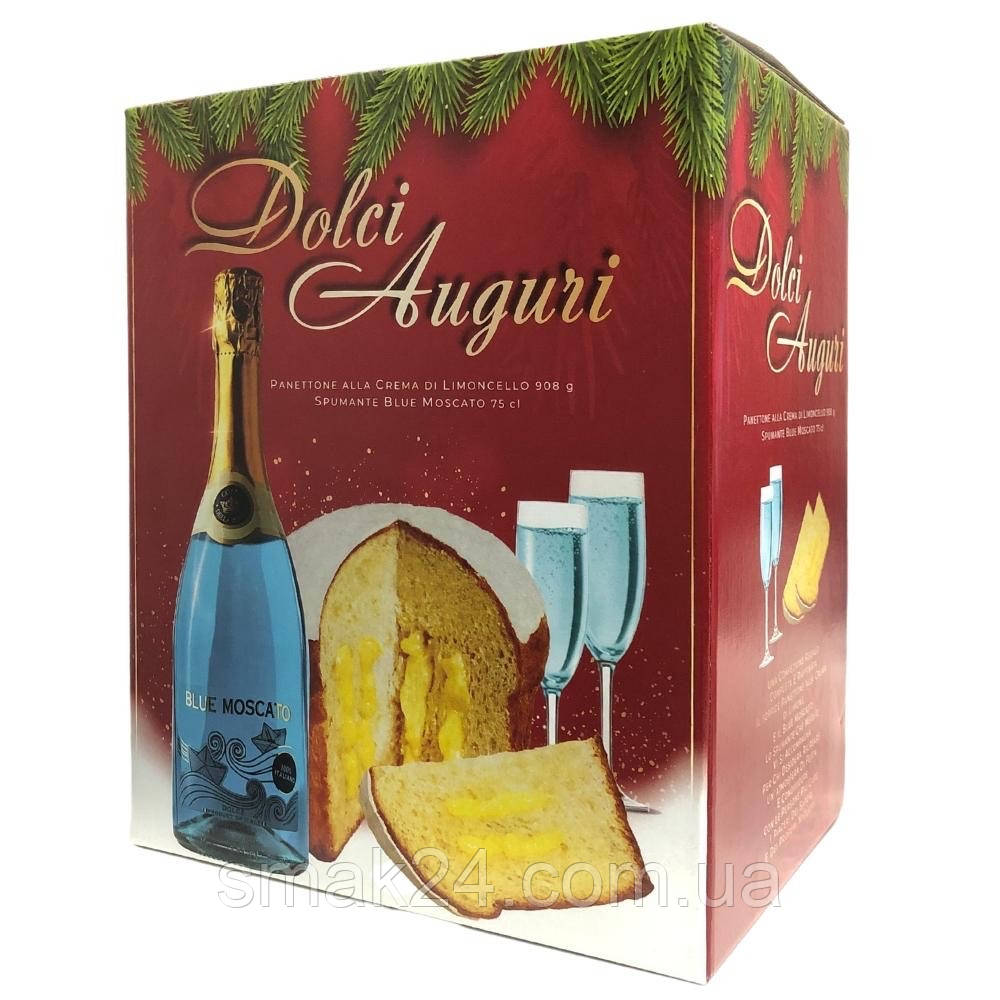 Подарочный набор "Сладкие пожелания" PANETTONE alla crema di limone 908г + Blu Moscato 750мл Италия - фото 1 - id-p1516876966