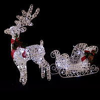 Декоративний новорічний олень з саньми білий діаметр 70см