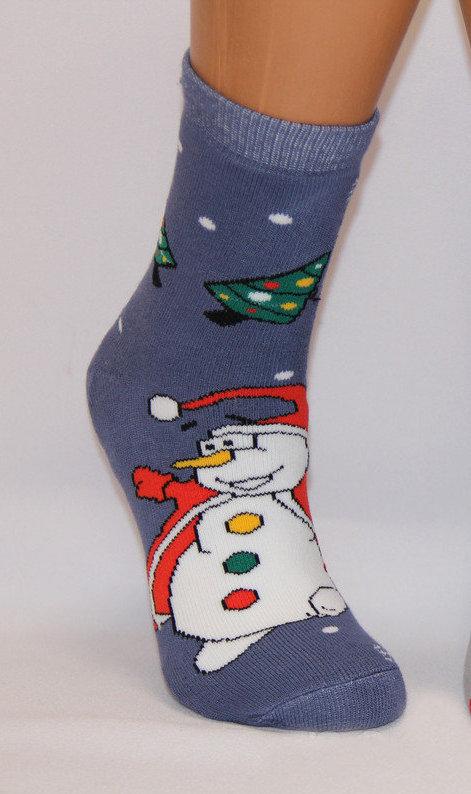 Теплі шкарпетки новорічні для дітей "Сніговичок", різні кольори. Шкарпетки махрові дитячі