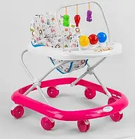 Детские ходунки JOY 992 музыкальная панель, регулировка высоты, для девочки , розовые