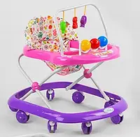 Детские ходунки JOY 992 музыкальная панель, регулировка высоты, для девочки , розовые с фиолетовым