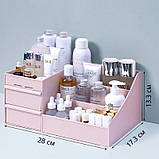 Органайзер/підставка для косметики настільний з висувними шухлядами Cosmetics Organizer рожевий (СО-28997), фото 2