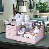 Органайзер/підставка для косметики настільний з висувними шухлядами Cosmetics Organizer рожевий (СО-28997), фото 8