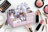Органайзер/підставка для косметики настільний з висувними шухлядами Cosmetics Organizer рожевий (СО-28997), фото 9