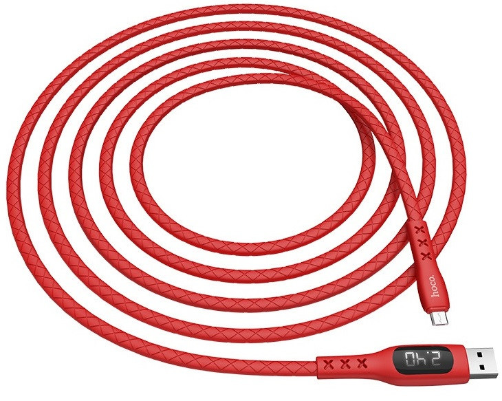 Кабель кутовий для зарядки телефона з дисплеєм MicroUSB Android Sentinel Tming Display HOCO S6 |1.2m, 2.4A| Червоний
