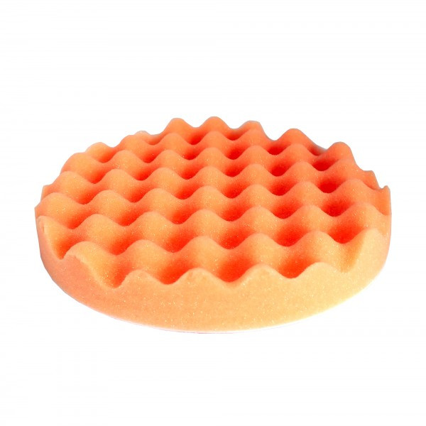 Круг полірувальний 150x25 мм хвилястий жовтогарячий напівжорсткий на липучці, фото 1