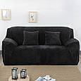Покривало на диван накидка мікрофібра, еврочехол на кутовий комплект диван 3х+2х HomyTex замша Чорний, фото 2