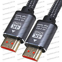 Шнур HDMI (штекер-штекер), Vers.-2.0, "позолочений", діам.-7,3 мм, сітка, в блістері, 1 метр