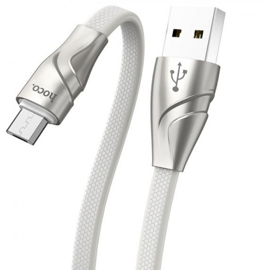 Кабель для зарядки телефона MicroUSB Android Twisting HOCO U57 |120см, 2.4A| Білий