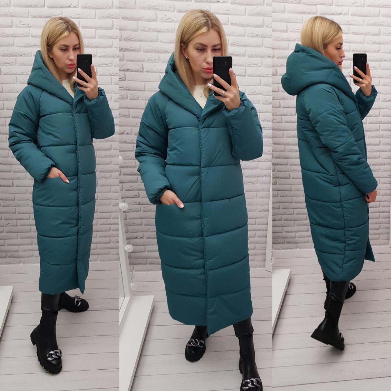 Зимова куртка пуховик Oversize, артикул A521, колір смарагд/зеленого кольору