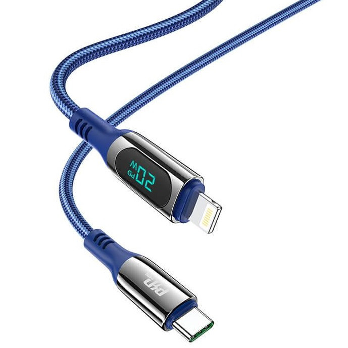 Кабель для зарядки телефона з дисплеєм та швидкою зарядкою PD Type-C to Lightning Apple Iphone HOCO S51 |120см, 20W| Синій, фото 1