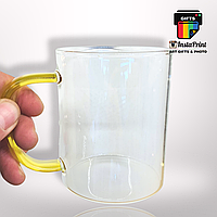 Чашка стеклянная с цветной ручкой 420 мл + печать фото / лого / картинка / надпись