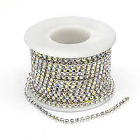 Ланцюг зі стразами 2,6 мм 1 м латунь колір срібло стрази білі АВ УТ100020933