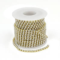 Ланцюг зі стразами 3 мм 1м латунь колір золото стрази білі