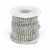 Ланцюг зі стразами 4 мм 9м латунь колір срыбло стрази білі АВ