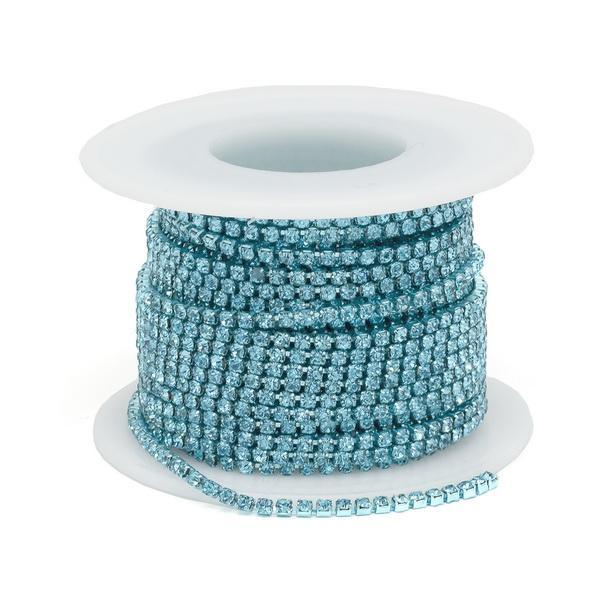 Ланцюг зі стразами 1 мм 9 м колір аквамарин, фото 1