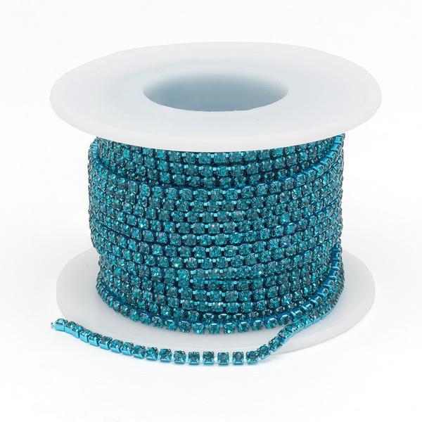 Ланцюг зі стразами 2 мм 1 м блакитний фіаніт, фото 1