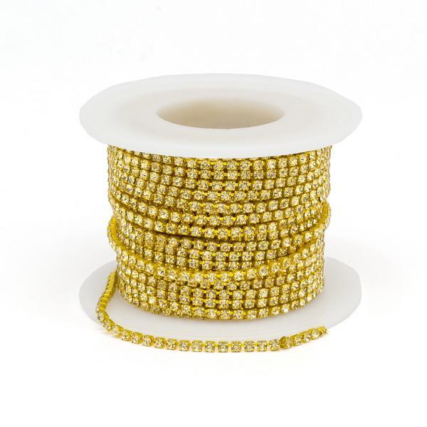 Ланцюг зі стразами 2 мм 1 м латунь колір цитрин, фото 1