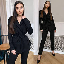Костюм замшевий штани висока талія й піджак із кишенями та поясом, фото 3