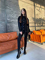 Костюм замшевий лосини висока талія й піджак із кишенями та поясом, фото 4