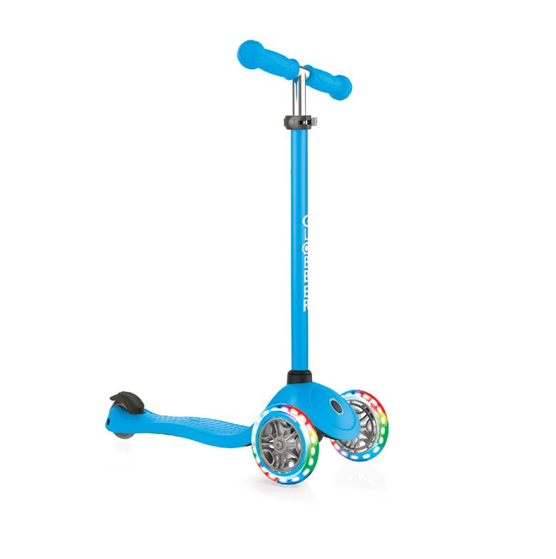 GLOBBER — Самокат серії PRIMO LIGHTS, блакитний, колеса з підсвіткою, до 50 кг, 3+, 3 колеса
