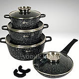 Набір посуду з гранітним антипригарним покриттям HK-310 для дому та кухні, набір каструль і сковорода ЧОРНИЙ, фото 3