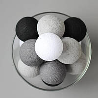 Гирлянда "Хлопковые шарики" (20 шариков 3,20см) черный белый серый