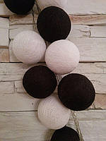 Гирлянда "Хлопковые шарики" (20 шариков 3,20см) белый черный