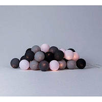 Гирлянда "Хлопковые шарики" (20 шариков 3,20см) белый черный розовый серый