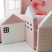 Бортик защита в детскую кроватку Домик розовый 120 см