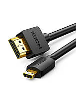 Переходник кабель UGREEN Micro HDMI-HDMI 2.0 4K 60 Гц поддержка 3D, Ethernet, HDR, ARC 2 м (30103)