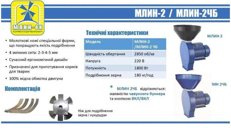 Зернодробарка - кормоізмельчітель МЛИН-ОК 2 ЧБ крупорушка для зерна, фото 4