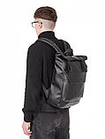 Рюкзак ролтоп шкіряний чоловічий міський BLACK MAGNET чорний з екошкіри з відділенням для ноутбука, фото 4