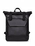 Рюкзак роллтоп кожаный мужской городской BLACK MAGNET черный из экокожи с отделением для ноутбука, фото 5