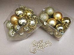 Новорічні кульки 3 см три відтінки золотого кольору (12 шт)