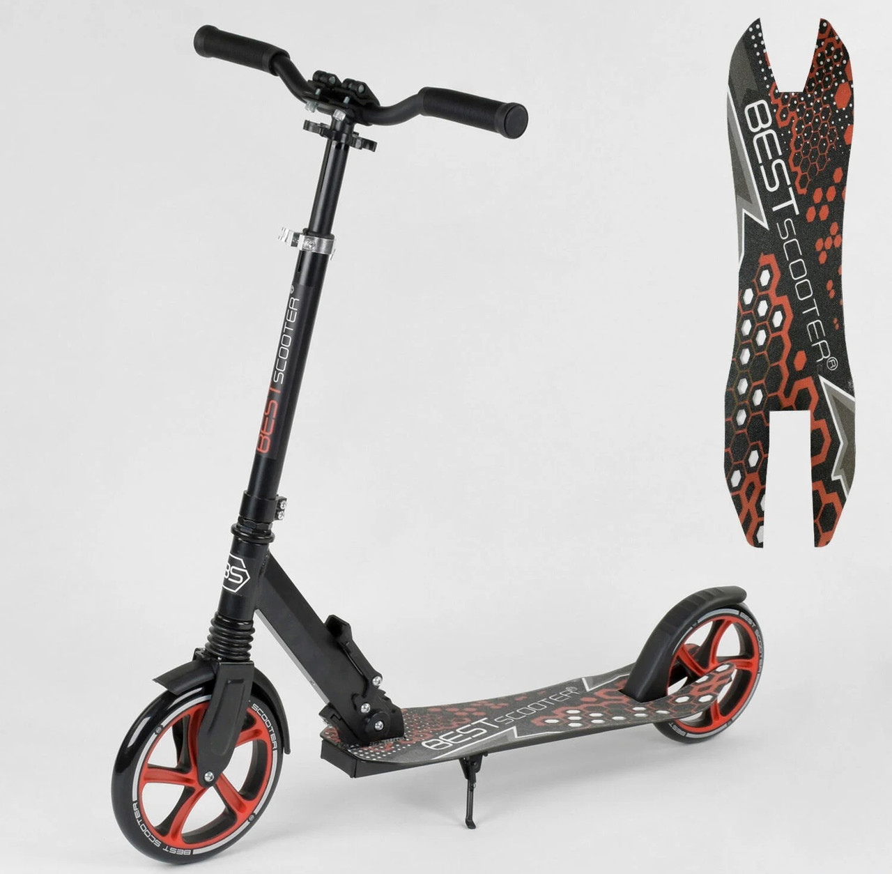 Самокат двоколісний Best Scooter 88146 колеса PU- 230/220 мм, 1 амортизатор, чорно-червоний