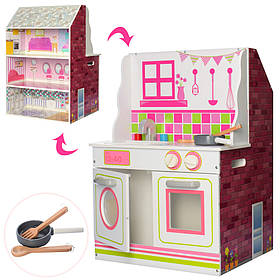 Ляльковий будиночок (68 см) з меблями 2в1 Bambi MD 2666| Дерев'яний 3-поверховий будиночок для ляльок