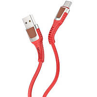 Кабель для зарядки телефона USB Type-C Android Jazz Metal & Leather HOCO U81 |3A 120см| Красный