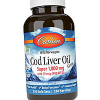 Жир печінки тріски з Вітаміном Д Cod Liver Oil Super 1,000 mg With D3 wild norwegian 250 soft gels