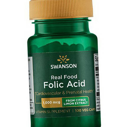 Фолат (фолієва кислота) Swanson Real Food Folic Acid 1000 mcg 100 veg caps, фото 3