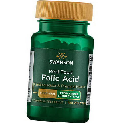 Фолат (фолієва кислота) Swanson Real Food Folic Acid 1000 mcg 100 veg caps, фото 1