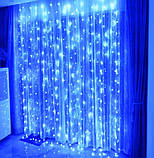 Світлодіодна гірлянда штора водоспад 3х2 м, новорічна гірлянда синя, гірлянда-водоспад, фото 8